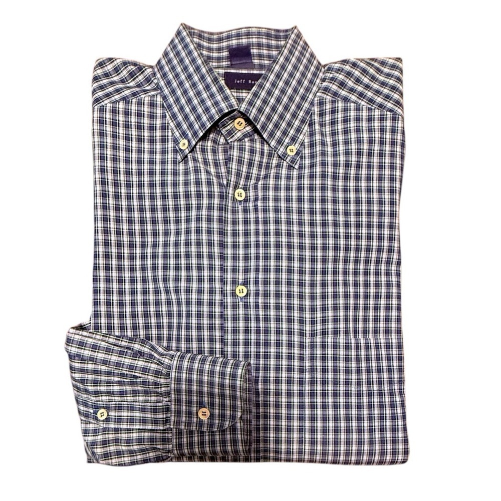 Jeff Rose Vintage 100% Cotton Golf Button Down Shirt Blue/Green Check Large